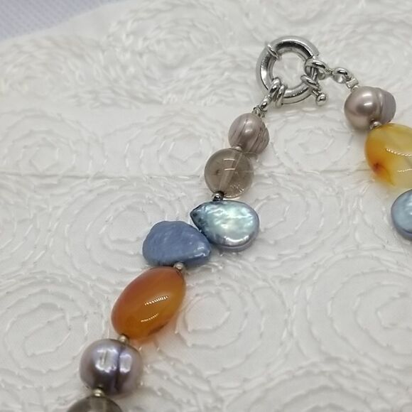 Stone Necklace Multiple Grey Yellow Blue Stones Necklace - Picture 6 of 12